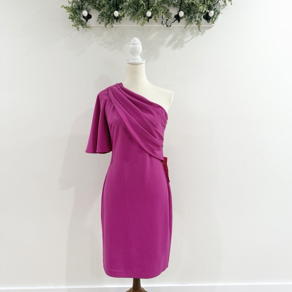 Badgley Mischka Josie One Shoulder Dress Fushia New Size 4 DG